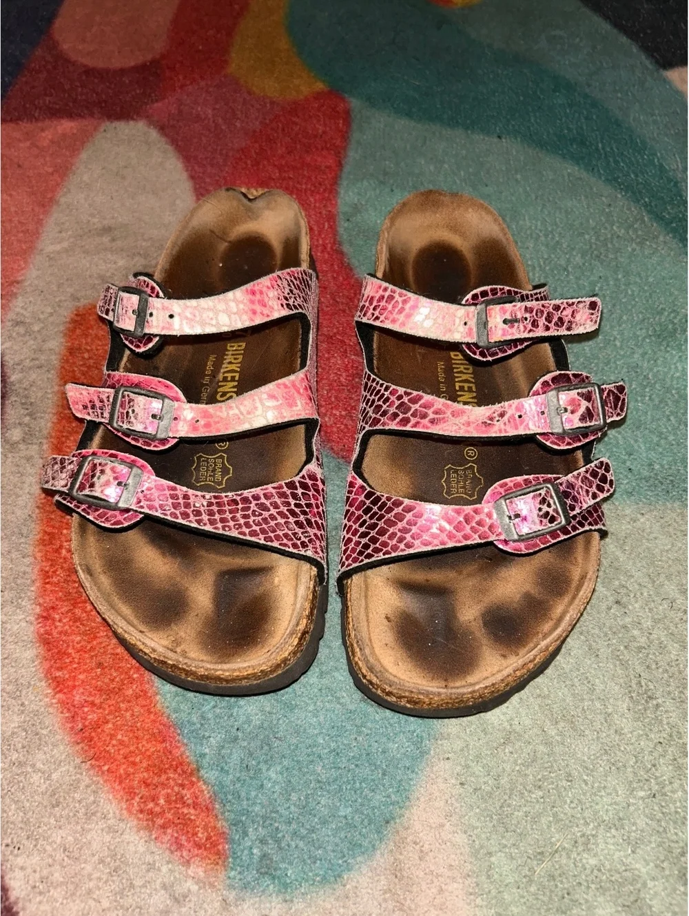 Birkenstock Pink Snake Print Men's Sandals Size 37